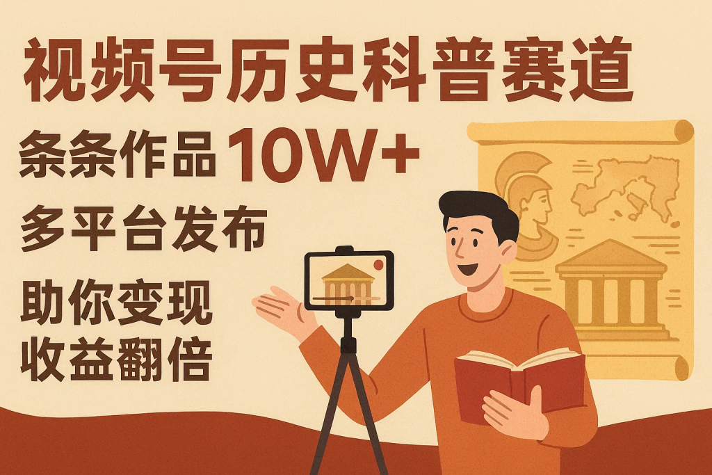 视频号历史科普赛道，条条作品10W+，多平台发布，助你变现收益翻倍-精品资源站