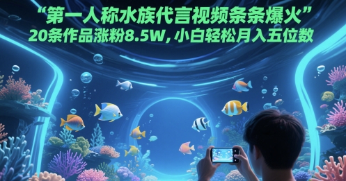 第一人称水族代言视频条条爆火，20条作品涨粉8.5W，小白轻松月入五位数-精品资源站