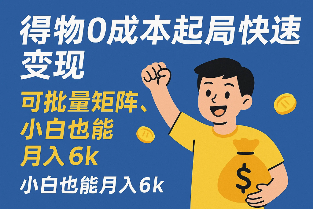 得物0成本起号快速变现，可批量矩阵，小白也能月入6k-精品资源站