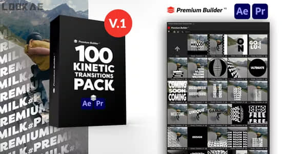 AE/PR脚本-100组创意动态文字标题排版转场过渡预设 Kinetic Transitions Pack-精品资源站