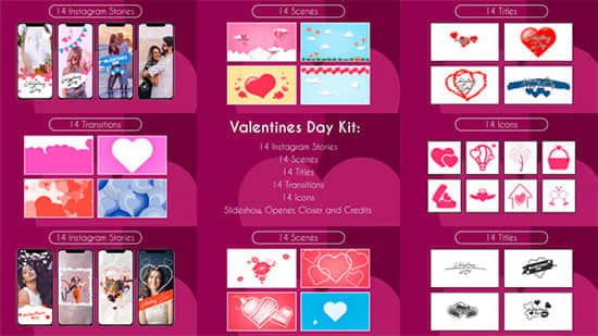 AE模板-浪漫情人节可爱卡通元素动画包 Valentine Kit-精品资源站