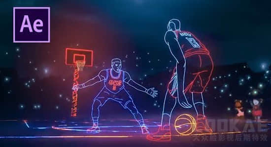 AE教程：炫酷人物轮廓描边发光线条特效制作 NBA Lights-精品资源站