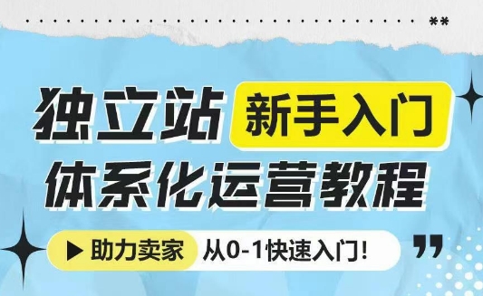 独立站新手入门体系化运营教程，助力独立站卖家从0-1快速入门!-精品资源站