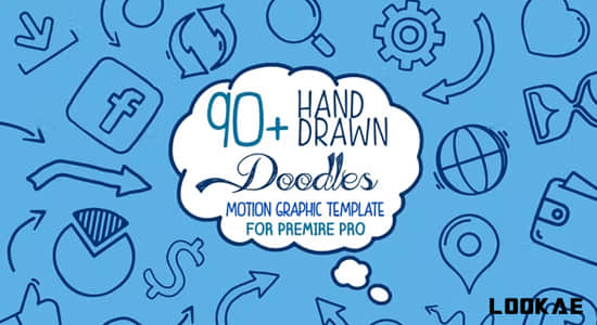 PR模板-90种手绘涂鸦线条图标动画 Hand Drawn Doodle Pack Mogrt-精品资源站