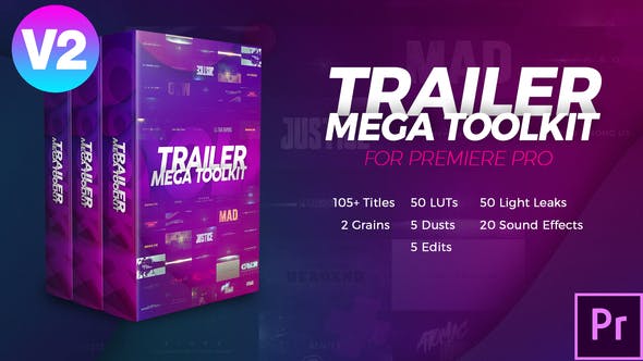 PR预设-文字标题音效炫光视频LUTS调色预设工具包 Trailer Mega Toolkit v2-精品资源站