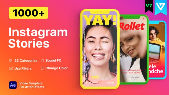 AE脚本-1000个时尚竖屏封面海报宣传设计包装动画 Instagram Stories V7.1-精品资源站
