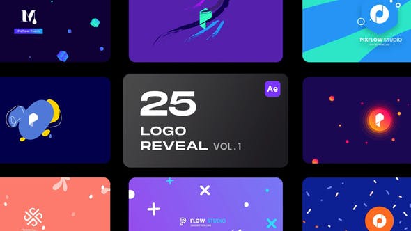 AE模板-25个简洁彩色图形LOGO标志片头 25 Logo Reveal Bundle V1-精品资源站