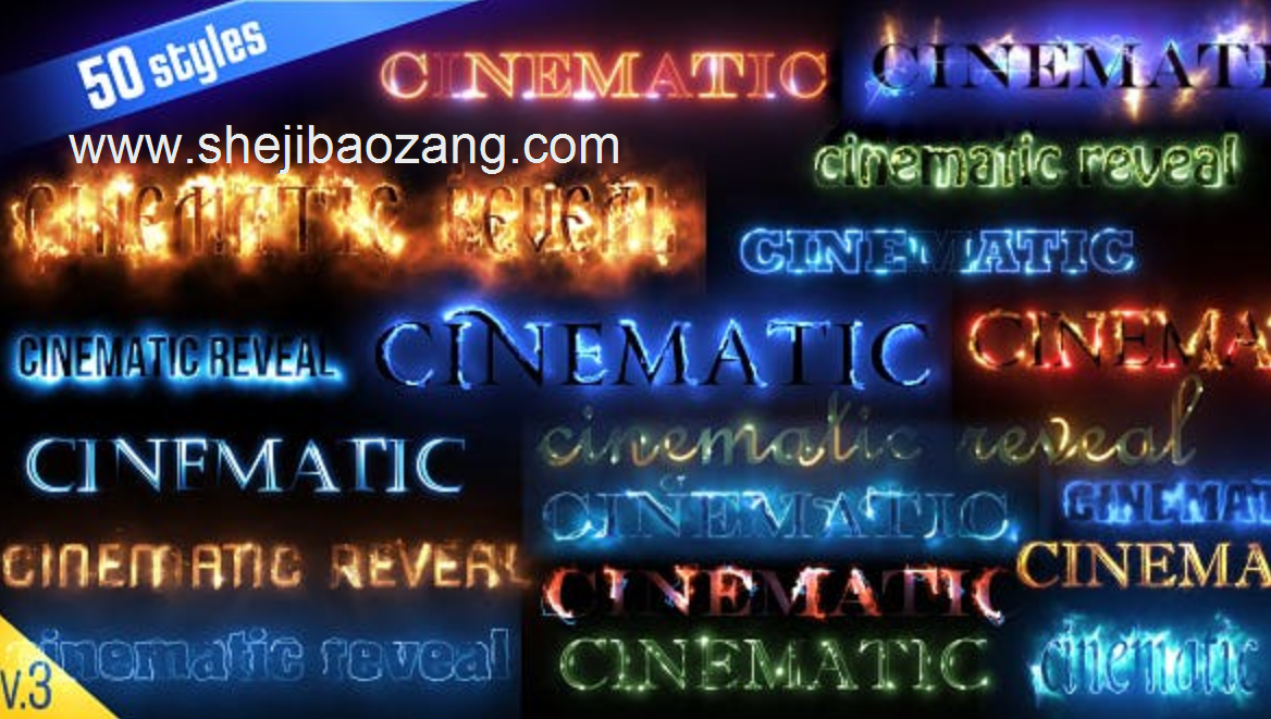 AE模板-50种能量激光火焰电流Saber描边文字标题动画 Cinematic Text Styles V3