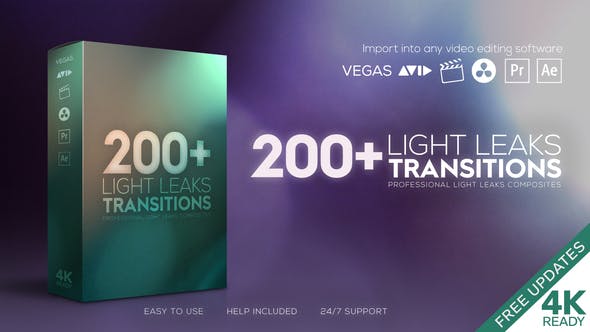 4K视频素材-101组真实漂亮镜头漏光炫光转场过渡动画 Light Leaks Transitions-精品资源站