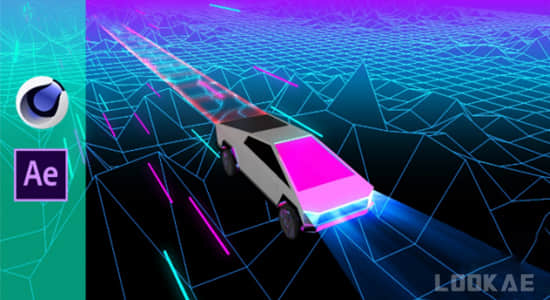 AE/C4D教程-制作复古未来派动画抽象三维汽车行驶场景动画 Retro Futuristic Animation-精品资源站