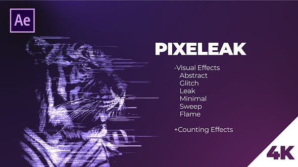 AE模板-像素拉伸撕裂图形LOGO消散特效动画 Pixeleak Effects Pack-精品资源站