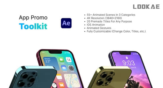 AE模板-三维iPhone苹果手机界面APP应用场景宣传展示动画 App Promo Toolkit-精品资源站