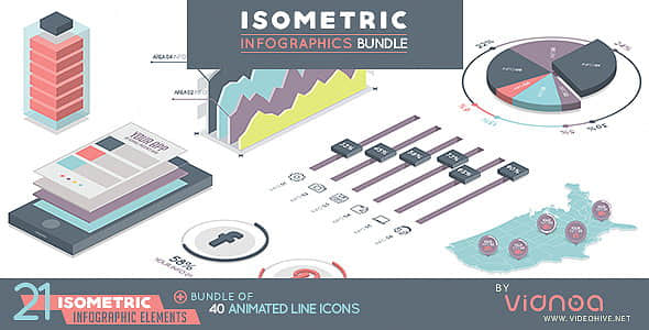 AE模板：550个等距视图信息数据报表动画包 Isometric Infographics Bundle-精品资源站