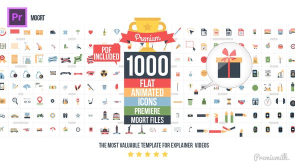 Premiere预设-1000个MG扁平化多类型Icon图标动画PR预设 Flat Animated Icons-精品资源站