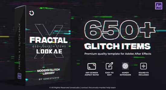AE脚本-650个信号故障损坏干扰特效文字标题转场动画预设 FRACTAL X Glitch Pack-精品资源站