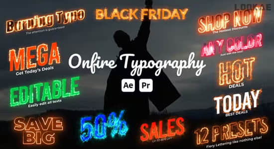 魔法能量火焰描边文字标题动画AE/PR模板 On Fire Animated Typography-精品资源站