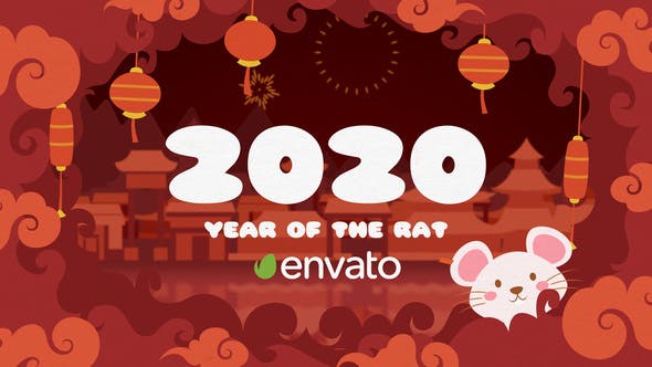 AE模板-喜庆可爱卡通图形风格2020新春鼠年片头 Chinese New Year-精品资源站