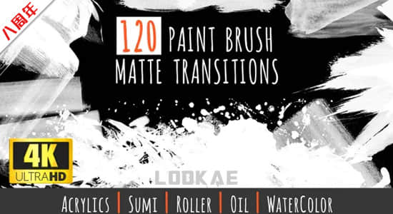 4K视频素材-120个笔刷画笔涂抹擦除蒙板遮罩转场过渡动画 Paint Brush Matte Transitions-精品资源站