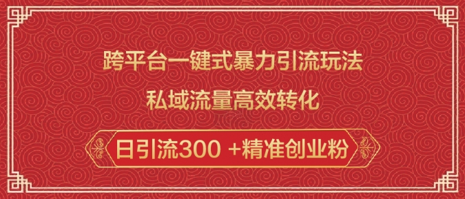 跨平台一键式暴力引流玩法，私域流量高效转化日引流300 +精准创业粉-精品资源站