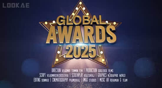 金色粒子五角星颁奖典礼包装开场介绍片头AE模板 Awards Promo-精品资源站