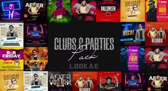 俱乐部派对晚会宣传海报排版设计视觉动画AE模板 Clubs & Parties Instagram Pack-精品资源站