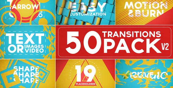 AE模板-三维翻转彩色MG图形过渡开场标题动画 50 Transitions Pack with Opener-精品资源站