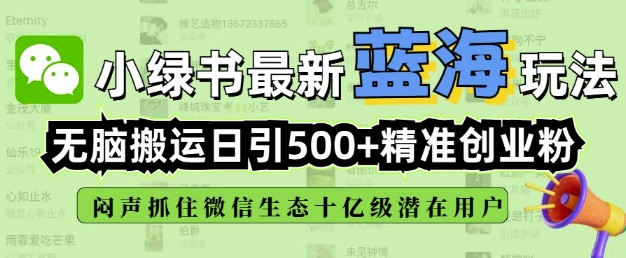 小绿书无脑搬运引流，全自动日引500精准创业粉，微信生态内又一个闷声发财的机会-精品资源站