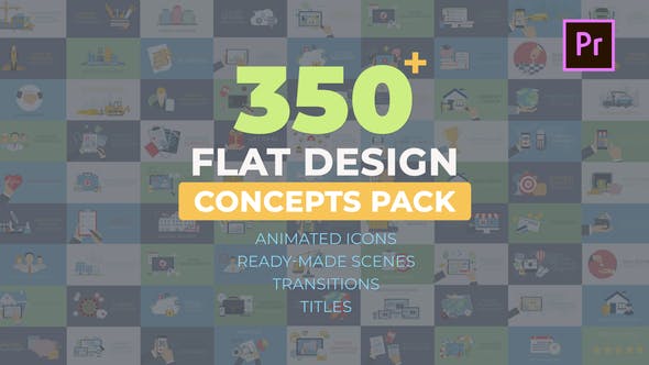 PR模板-350个扁平化概念设计日常生活商务手势图标MG动画 Flat Design Concepts MOGRT-精品资源站