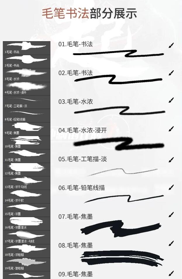 毛笔书法笔刷精选72款 支持Photoshop/Procreate