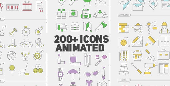 AE模板-200个简约线条图标动画包 Icons Library-精品资源站