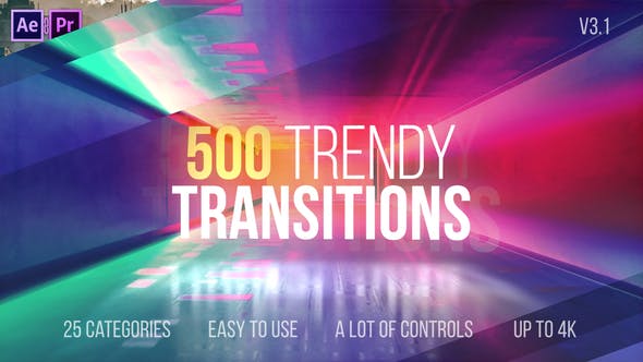 AE模板-500种信号干扰破损图形水墨画笔平移旋转扭曲视频转场 Transitions v3.1-精品资源站