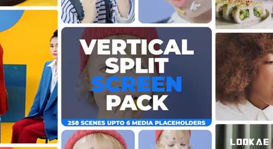 AE模板-258个垂直竖屏动态画面拼贴视频分屏预设 Vertical Split Screen Pack-精品资源站