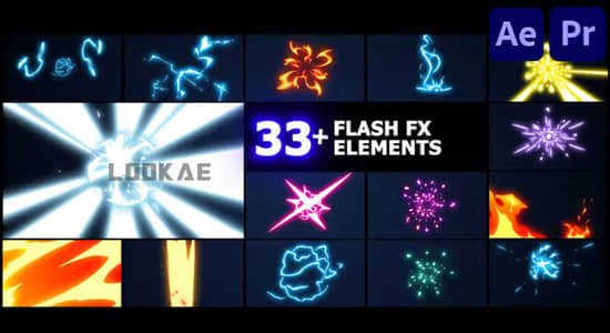 AE/PR模板-33组动漫卡通二维能量火焰电流爆炸MG动画 Flash FX Elements Pack-精品资源站