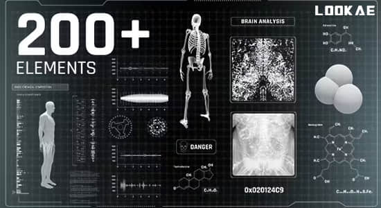 AE模板-200组科技感医学实验研究数据人体HUD信息图表UI动画-精品资源站