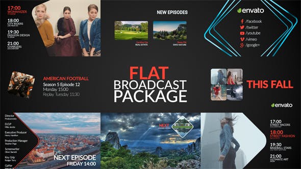 AE模板-现代流行扁平化电视节目预告导视栏目包装 Flat Broadcast Package-精品资源站
