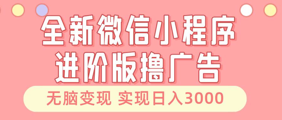 全新微信小程序进阶版撸广告 无脑变现睡后也有收入 日入3000＋-精品资源站