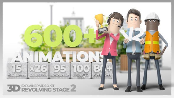 AE模板-三维卡通人物角色场景解说MG动画 3D Explainer Video Kit Revolving Stage 2-精品资源站