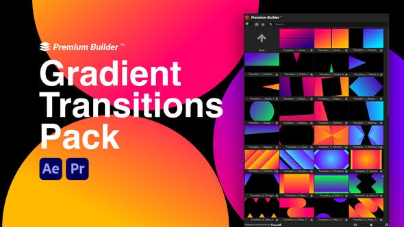 AE/PR脚本模板-100种彩色渐变图形动画转场过渡 Gradient Transitions Pack-精品资源站