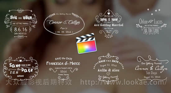 FCPX插件-8种手绘线条婚礼名字日期标题动画 第四季-精品资源站