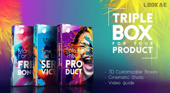 AE模板-三维立体盒子数字产品包装宣传展示动画 Triple Box Set for Your Digital Product-精品资源站
