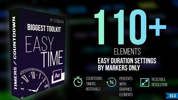 AE模板-110个数字时钟倒计时容量进度条图形动画 Countdown Timer toolkit-精品资源站
