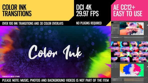 AE模板-100种彩色水墨溶解扩散遮罩视频过渡转场效果 Color Ink Transitions-精品资源站