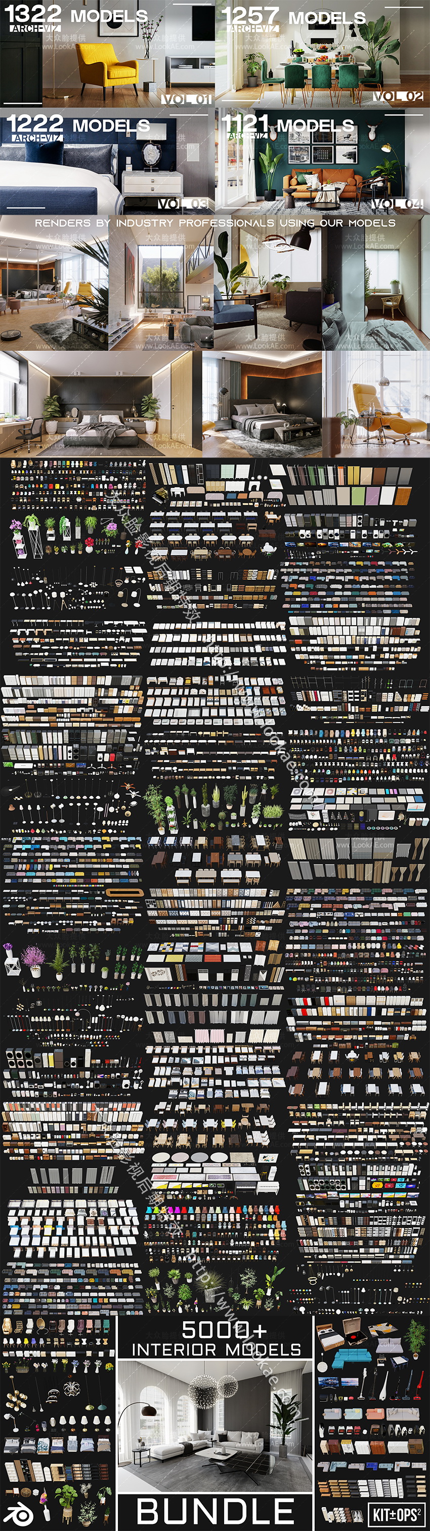 Blender插件-四套5003个室内家具桌椅板凳沙发床柜子灯具植物3D模型预设-LookAE.com Blender插件-四套5003个室内家具桌椅板凳沙发床柜子灯具植物3D模型预设