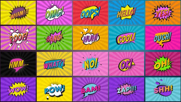 AE模板-20组综艺卡通可爱花字贴纸文字标题动画 Comic Titles After Effects-精品资源站