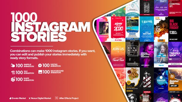 AE模板-1000个现代流行INS竖屏封面图文排版设计动画包 Instagram Stories Pack-精品资源站