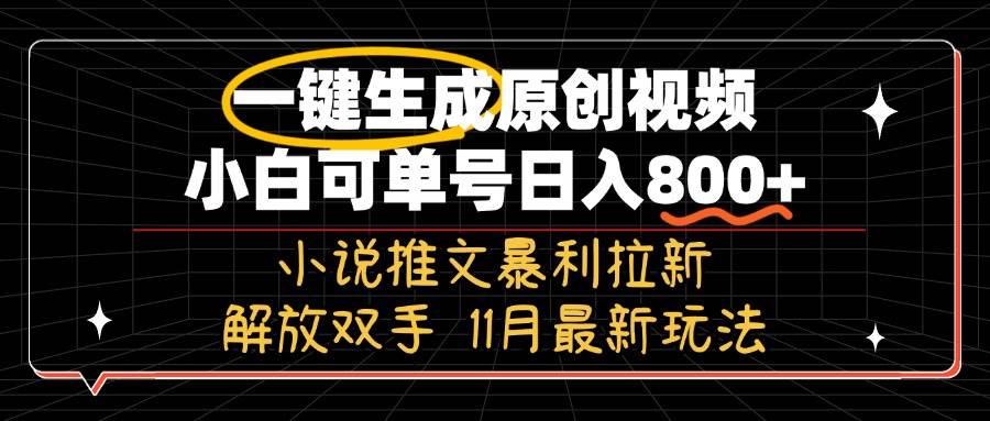 （13215期）11月最新玩法小说推文暴利拉新，一键生成原创视频，小白可单号日入800+…-精品资源站