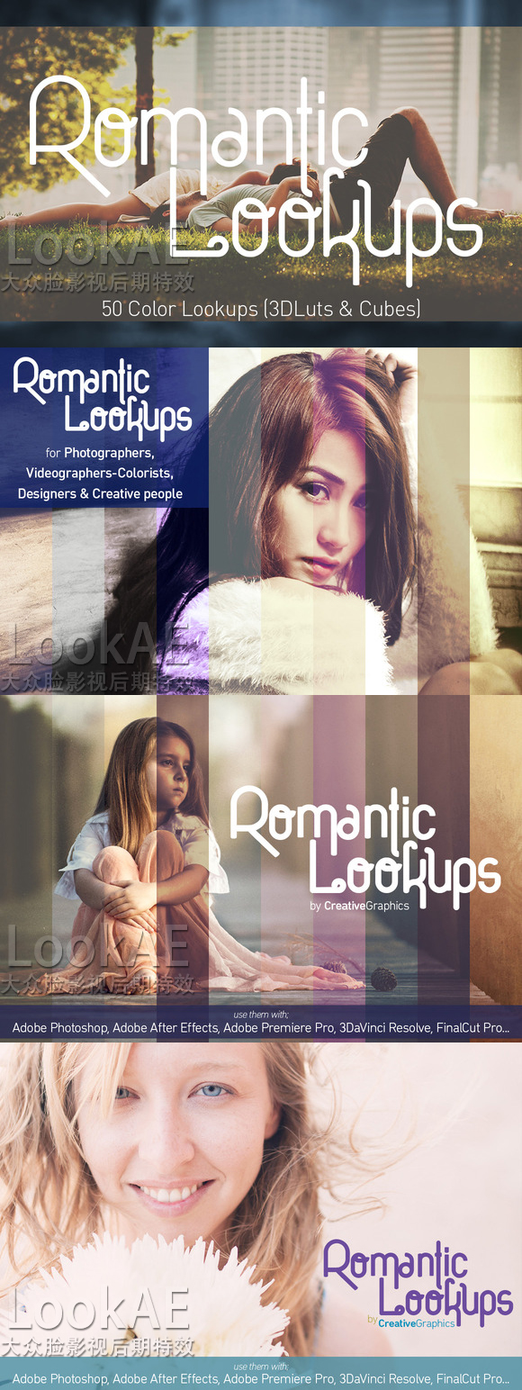 Win/Mac版:50组唯美浪漫LUTs电影风格调色预设 50 Romantic Lookups-LookAE.com Win/Mac版:50组唯美浪漫LUTs电影风格调色预设 50 Romantic Lookups