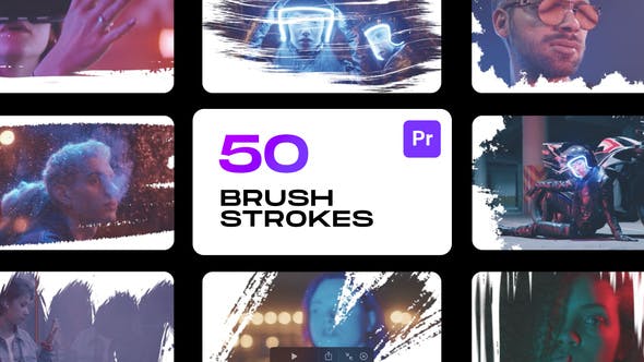 PR脚本-50种精美笔刷涂抹遮罩边框动画 Brushstrokes for Premiere Pro-精品资源站