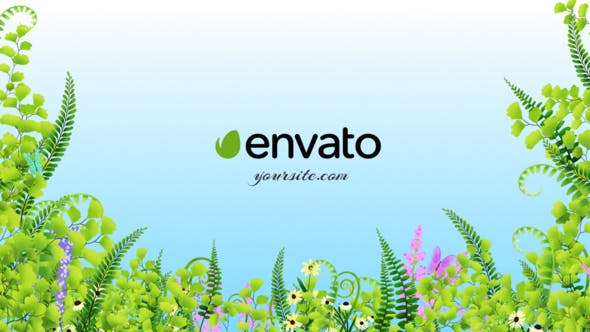 AE模板-夏日清新绿色花草蝴蝶飞舞LOGO标志片头 Nature Logo Reveal-精品资源站