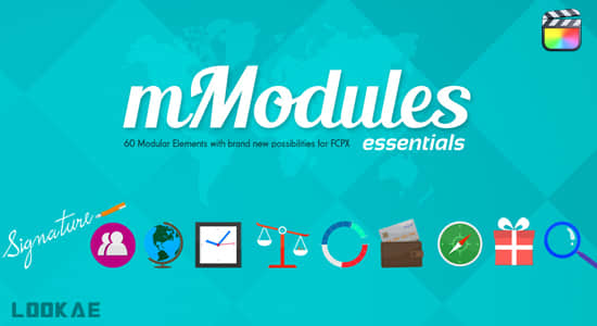 FCPX插件-60个社交网络图形图标动画 mModules Essentials-精品资源站